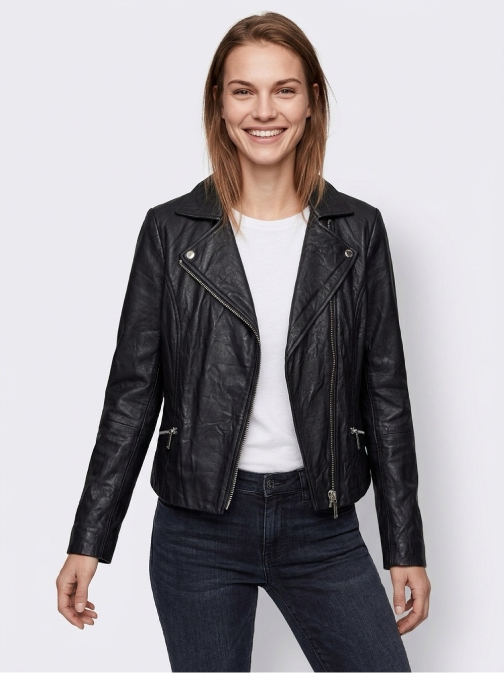 Michael Kors Black Leather Moto Jacket - Women